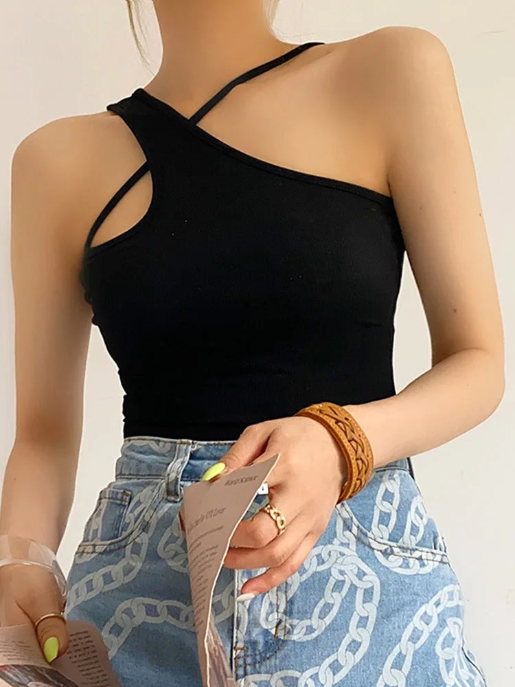 2024 Summer New Arrival Girl Sexy Cross Tank Camis Irregular Skinny Umbilical Straps Crop Tops